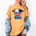 Adorable Book Lover Cow With Reading Glasses Cute Women's Comfort Colors T-Shirt Mustard