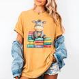 Adorable Donkey With Heart Sitting On Colorful Book Stack Women's Comfort Colors T-Shirt Mustard