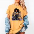 Back To School Afro Melanin Girl Reading Book Bookworm Women's Comfort Colors T-Shirt Mustard