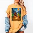 Bigfoot And Alien Reading Books Campfire Halloween Women's Comfort Colors T-Shirt Mustard Bigfoot And Alien Reading Books Campfire Halloween Women's Comfort Colors T-Shirt Mustard