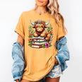 Bookworm Cute Highland Cow Reading Book Women's Comfort Colors T-Shirt Mustard