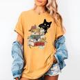 Cat And Books Flowers Reading Club Cat Lover Bookworm Women's Comfort Colors T-Shirt Mustard