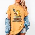 Cat Reading Books Women's Comfort Colors T-Shirt Mustard Cat Reading Books Women's Comfort Colors T-Shirt Mustard