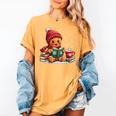 Cozy Gingerbread Christmas Reading Book Xmas Snowflakes Fall Women's Comfort Colors T-Shirt Mustard