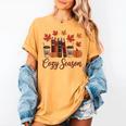 Cozy Season Autumn Leaves Books Pumpkins Fall Halloween Women's Comfort Colors T-Shirt Mustard Cozy Season Autumn Leaves Books Pumpkins Fall Halloween Women's Comfort Colors T-Shirt Mustard