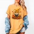 Cute Autumn Gnome Reading Pumpkin Book Lover Women's Comfort Colors T-Shirt Mustard