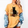 Cute Cat Book Flowers Women's Comfort Colors T-Shirt Mustard Cute Cat Book Flowers Women's Comfort Colors T-Shirt Mustard