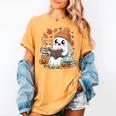 Cute Cozy Ghost Reading With Cat Book Lover Autumn Fall Women's Comfort Colors T-Shirt Mustard Cute Cozy Ghost Reading With Cat Book Lover Autumn Fall Women's Comfort Colors T-Shirt Mustard