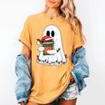Cute Ghost Holding Books Bookish Christmas Women's Comfort Colors T-Shirt Mustard