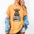 Cute Highland Cow With Book Floral Bookworm Librarian Book Women's Comfort Colors T-Shirt Mustard