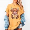 Cute Highland Cow Reading Book Women's Comfort Colors T-Shirt Mustard Cute Highland Cow Reading Book Women's Comfort Colors T-Shirt Mustard