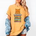 Cute Orange Tabby Cat Reading On Pile Of Books Women's Comfort Colors T-Shirt Mustard Cute Orange Tabby Cat Reading On Pile Of Books Women's Comfort Colors T-Shirt Mustard