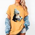Cute Penguin Reading Book Faux-Crochet Print Women's Comfort Colors T-Shirt Mustard