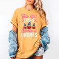 This Girl Loves Books And Gnomes Gardener Dwarf Garden Gnome Women's Comfort Colors T-Shirt Mustard