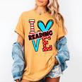I Heart Books Love Reading Red And Stripe Animated Cat For Men Women Girls Kids Women's Comfort Colors T-Shirt Mustard I Heart Books Love Reading Red And Stripe Animated Cat For Men Women Girls Kids Women's Comfort Colors T-Shirt Mustard