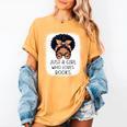 Just a Girl Who Loves Books Messy Bun Black Women Reading Women's Comfort Colors T-Shirt Mustard