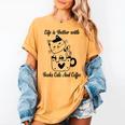 Life Is Better With Books Cats And Coffee Shirt Women's Comfort Colors T-Shirt Mustard