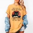 i Read Books And i Know Things Cat Reading Coffee Women's Comfort Colors T-Shirt Mustard