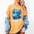 Readsolotl Blue Kawaii Axolotl Book Lover Reading Women's Comfort Colors T-Shirt Mustard
