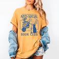 Sarcastic Anti Social Book Club Cat Skull Book Lover Women's Comfort Colors T-Shirt Mustard Sarcastic Anti Social Book Club Cat Skull Book Lover Women's Comfort Colors T-Shirt Mustard