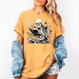 Skeleton Skull Halloween Book Reading Books Lover Teacher Women's Comfort Colors T-Shirt Mustard