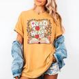 Teach Inspire Grow Everyday Read Your Heart Out Valentine Book-Themed Small Women's Comfort Colors T-Shirt Mustard