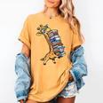 Teacher Shirt Giraffe Holding Books Bookworm Librarian Women's Comfort Colors T-Shirt Mustard