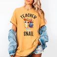 Teacher Snail With Glasses On Books Cute Pre-K Kindergarten Women's Comfort Colors T-Shirt Mustard Teacher Snail With Glasses On Books Cute Pre-K Kindergarten Women's Comfort Colors T-Shirt Mustard