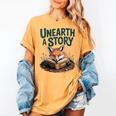 Unearth A Story Fox Reads a Book Women's Comfort Colors T-Shirt Mustard