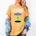 I Wanna Go Home Introvert UFO UAP Flying Saucer Trippy Alien Women's Comfort Colors T-Shirt Mustard