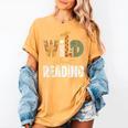 Wild About Reading Books Animal Theme Bookworm Library Day Women's Comfort Colors T-Shirt Mustard