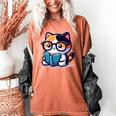 Adorable Book Lover Calico Cat With Reading Glasses Cute For Men Women Kids Women's Comfort Colors T-Shirt Yam