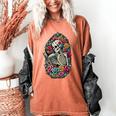 Book Lover Skeleton Reading With Dia De Los Muertos Flowers Women's Comfort Colors T-Shirt Yam