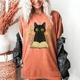 Cat Reading Book Flowers Women's Comfort Colors T-Shirt Yam