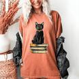 Cat Sitting On Books Women's Comfort Colors T-Shirt Yam