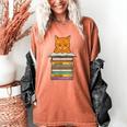 Cute Orange Tabby Cat Reading On Pile Of Books Women's Comfort Colors T-Shirt Yam Cute Orange Tabby Cat Reading On Pile Of Books Women's Comfort Colors T-Shirt Yam