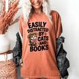 Easily Distracted By Cats And Books Lovers Reading Women's Comfort Colors T-Shirt Yam Easily Distracted By Cats And Books Lovers Reading Women's Comfort Colors T-Shirt Yam