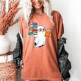 Ghost Reading Books Halloween Library Women's Comfort Colors T-Shirt Yam