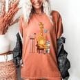 Giraffe Reading Tea Books Coffee Book Lover Graphic Women's Comfort Colors T-Shirt Yam