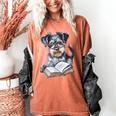 Nerdy Schnauzer Dog Book Lover Glasses Cute Pet For Men Women Kids Women's Comfort Colors T-Shirt Yam