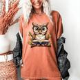Owl Reading A Book Perched On A Branch Bookworm Women's Comfort Colors T-Shirt Yam