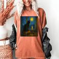 Van Gogh Starry Night Art Cat And Book Lovers Women's Comfort Colors T-Shirt Yam