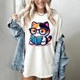 Adorable Book Lover Calico Cat With Reading Glasses Cute For Men Women Kids Women's Comfort Colors T-Shirt Ivory