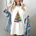 Book Christmas Tree Xmas Lights Book Lover Teacher Librarian Women's Comfort Colors T-Shirt Ivory
