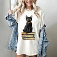 Cat Sitting On Books Women's Comfort Colors T-Shirt Ivory