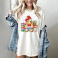 Christmas Gingerbread Man Reading Book Snowflake Teacher Women's Comfort Colors T-Shirt Ivory