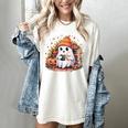 Cute Ghost Drinking Coffee Halloween Reading Book Retro Women's Comfort Colors T-Shirt Ivory Cute Ghost Drinking Coffee Halloween Reading Book Retro Women's Comfort Colors T-Shirt Ivory