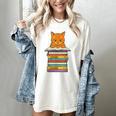 Cute Orange Tabby Cat Reading On Pile Of Books Women's Comfort Colors T-Shirt Ivory Cute Orange Tabby Cat Reading On Pile Of Books Women's Comfort Colors T-Shirt Ivory