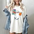 Ghost Reading Books Halloween Library Women's Comfort Colors T-Shirt Ivory
