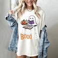 Halloween Teacher Women Cute Reading Ghost Read More Books Women's Comfort Colors T-Shirt Ivory
